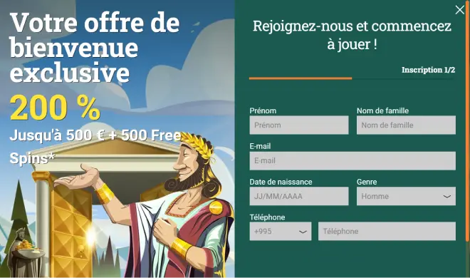 formulaire d'inscription sur Cresus Casino en ligne