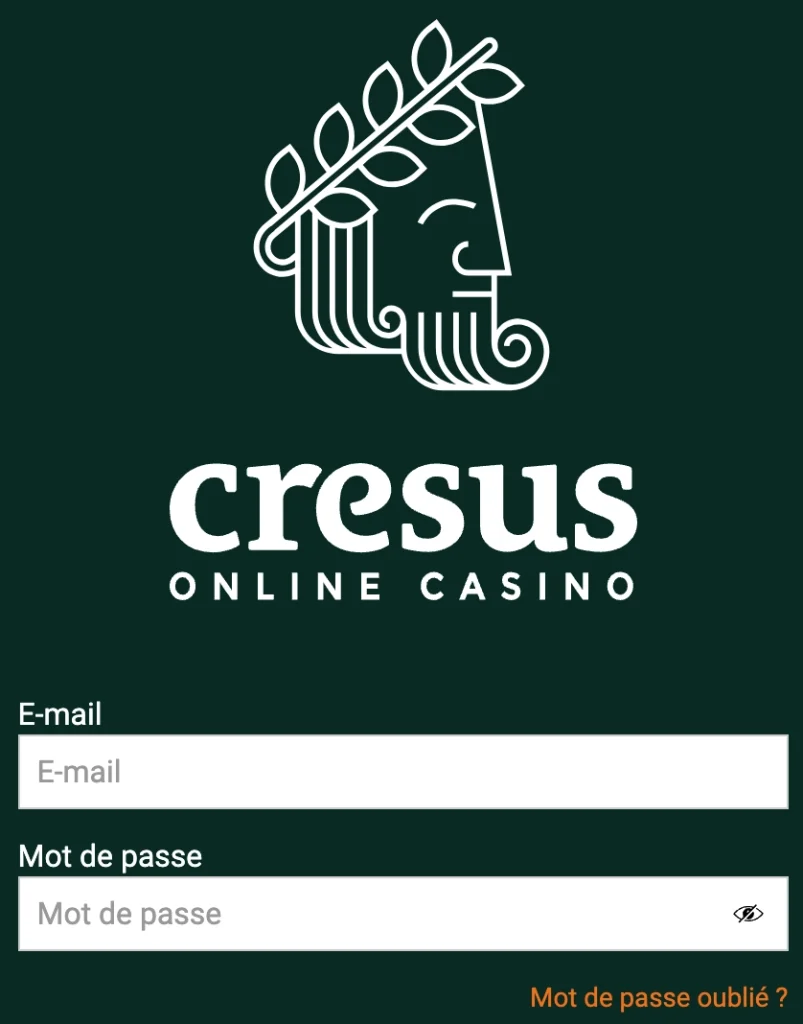 page de connexion au compte joueur Cresus Casino